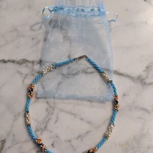 Elegant Blue and Pearl Beads Necklace